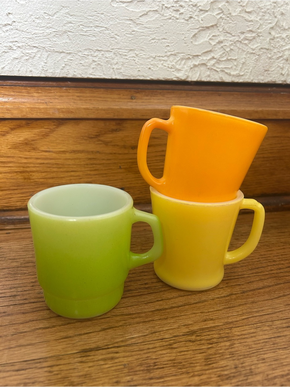 VTG Anchor Hocking Fire King Milk Glass Stackable Mugs Orange Lime Green Yellow